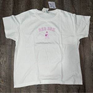NWT Boston Red Sox Womens L T Shirt Size Large 2006 White Breast Cancer Logo MLB